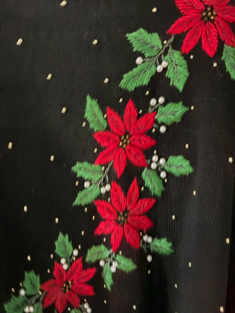 Black Christmas Sweater Poinsettia Beaded Holiday Pullover size 2X - Picture 4 of 7